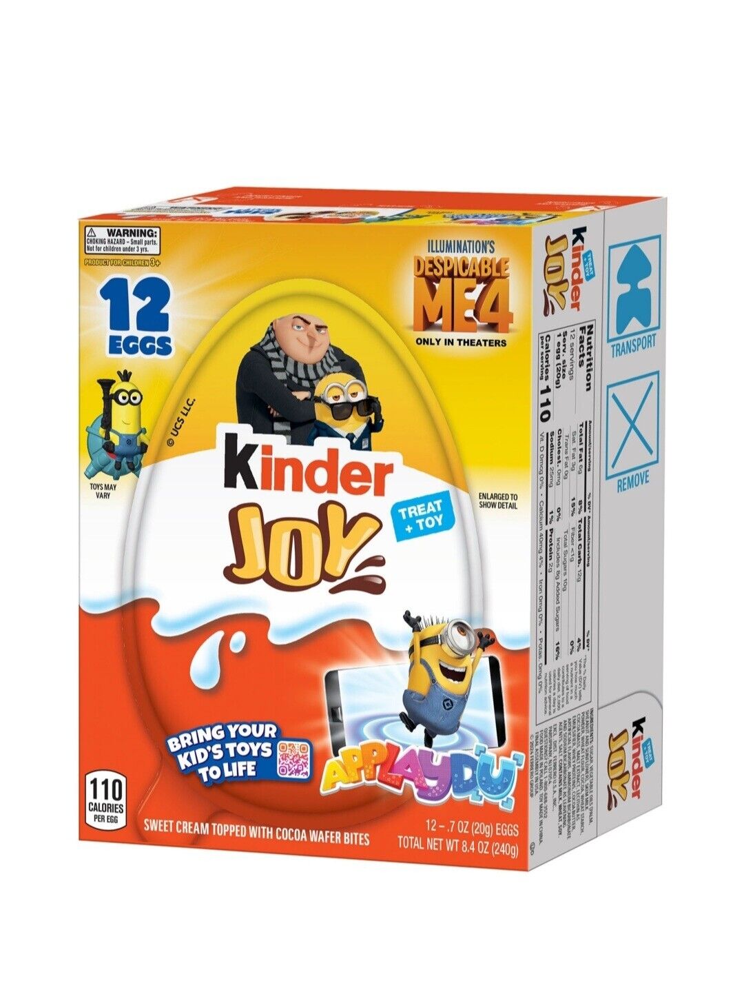 Kinder Joy Chocolate Surprise Minions Egg. 12-.7 0Z (20g) EGGS DESPICABLE ME 4