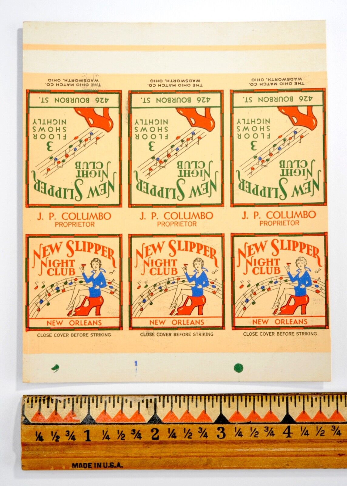 Vintage 1930's New Slipper Night Club Matchbook Cover Lounge New Orleans, La. #6