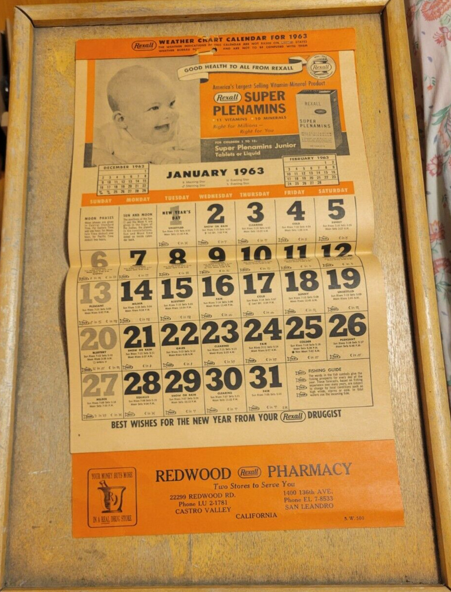 Vintage 1963 Rexall Calendar