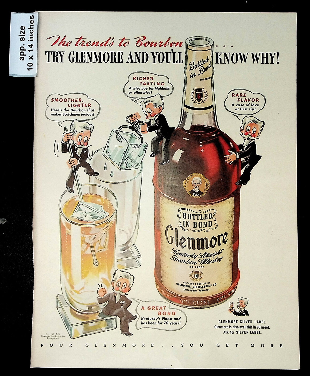 1942 Glenmore Kentucky Straight Bourbon Whiskey Vintage Print Ad 40563