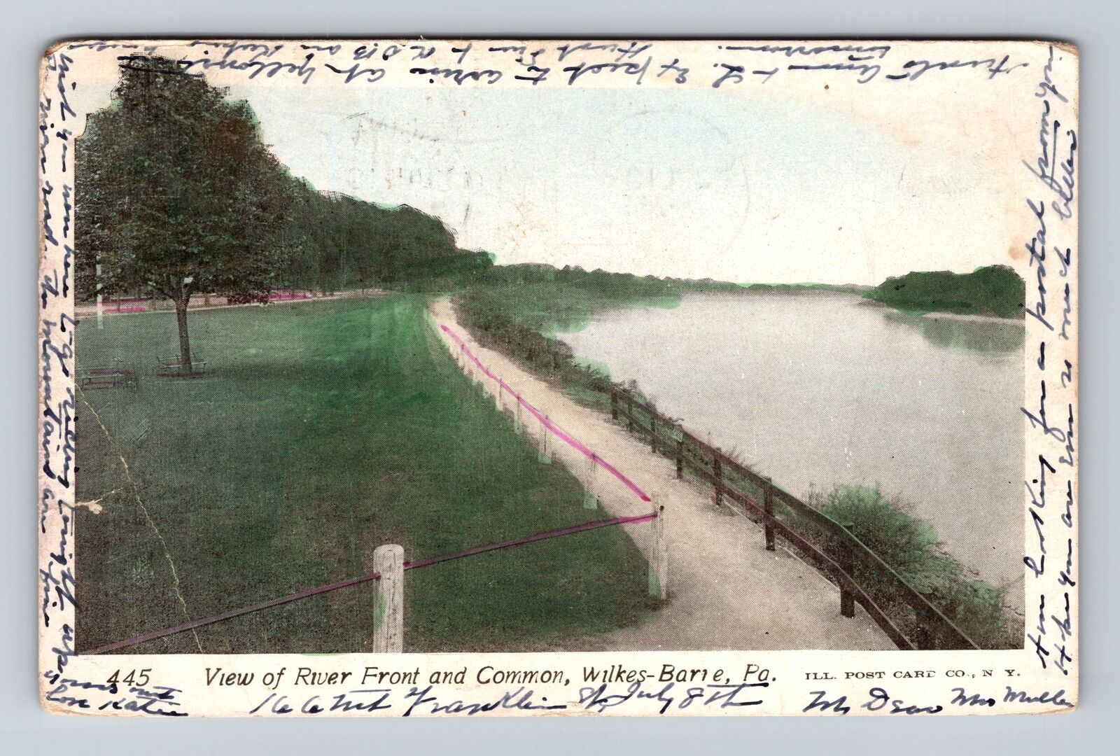 Wilkes Barre PA-Pennsylvania, River Front and Common, Antique Vintage Postcard