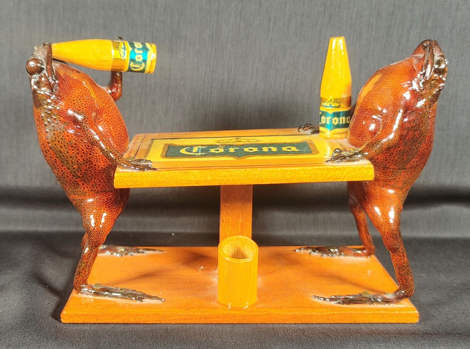 Vintage Taxidermy Frogs Drinking Corona at a Table