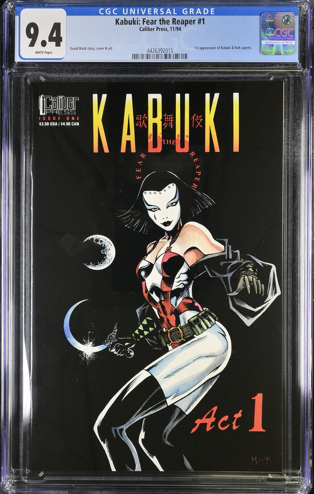 Kabuki Fear The Reaper 1 Cgc 9.4 WP Caliber Press 1994 1st David Mack Kabuki