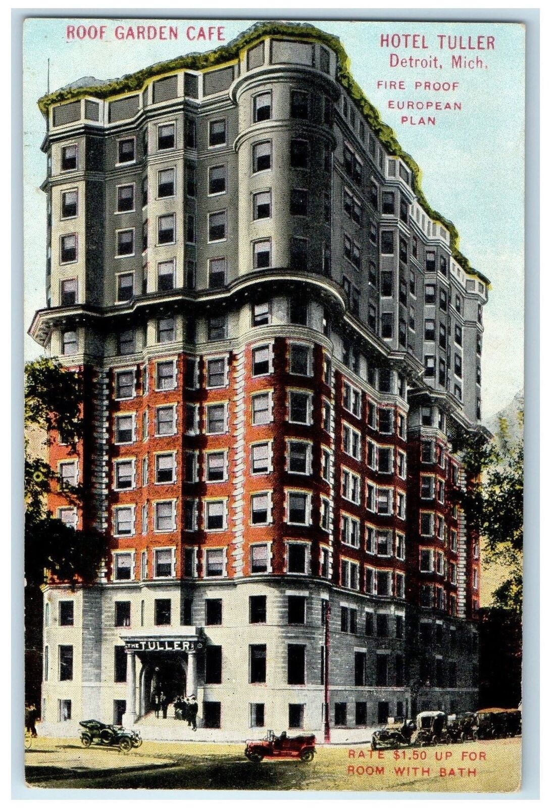 c1910s Roof Garden Cafe Hotel Tuller Roadside Detroit MI Unposted Trees Postcard