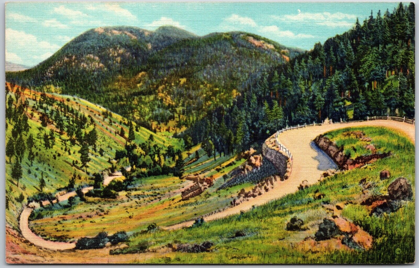 Double Horseshoe Curve on Taos Eagle Nest Raton Highway, New Mexico - Postcard