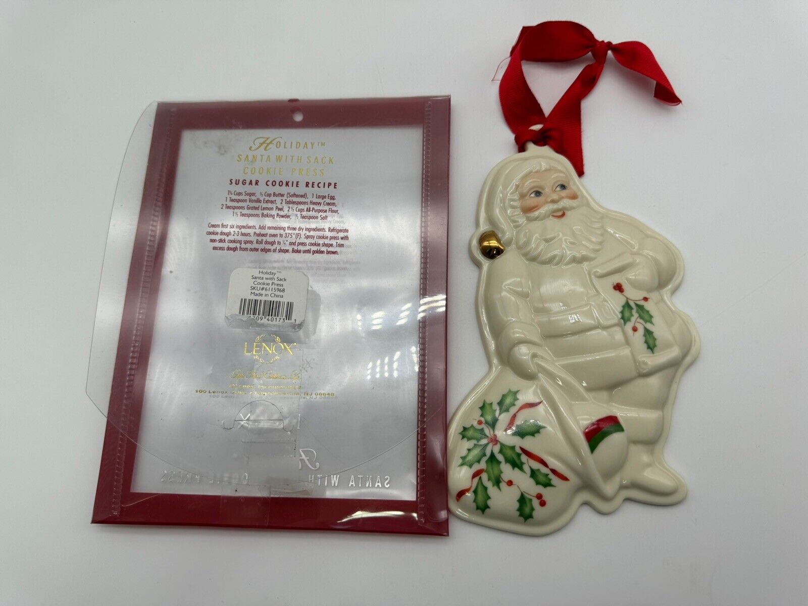 Lenox Christmas Holiday Santa Cookie Press Hanging Ornament