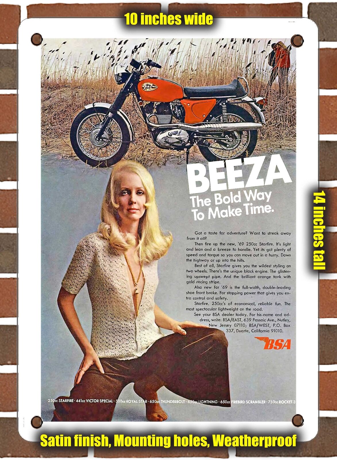METAL SIGN - 1969 BSA 250cc Starfire Beeza the Bold Way to Make Time - 10x14\