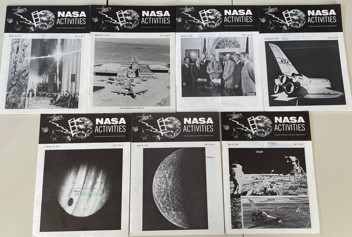 Vintage  NASA Activities Space Booklets; Lot of 7: 1974, Vol 4; #’s 1, 4, 7-11