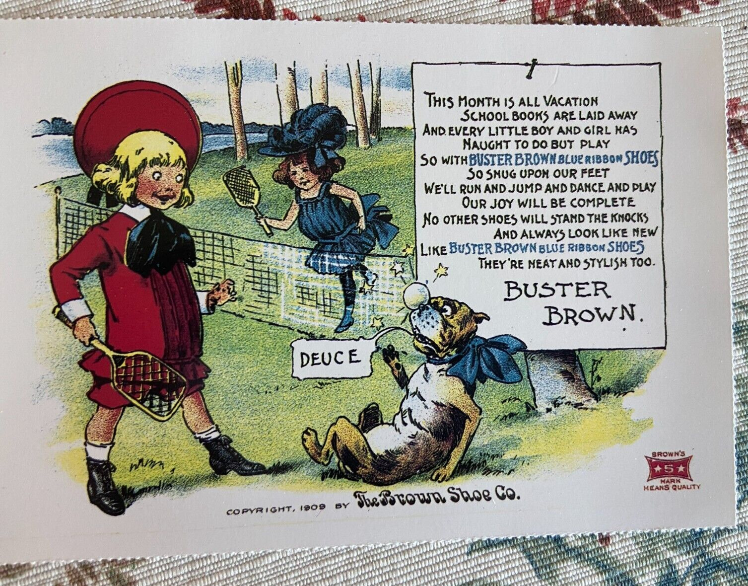 vintage advertising  postcard Buster Brown Shoes boy dog