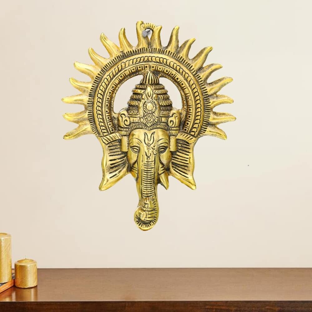 Metal Lord Ganesha Surya Wall Hanging, Metal Handcrafted Decorative Showpiece