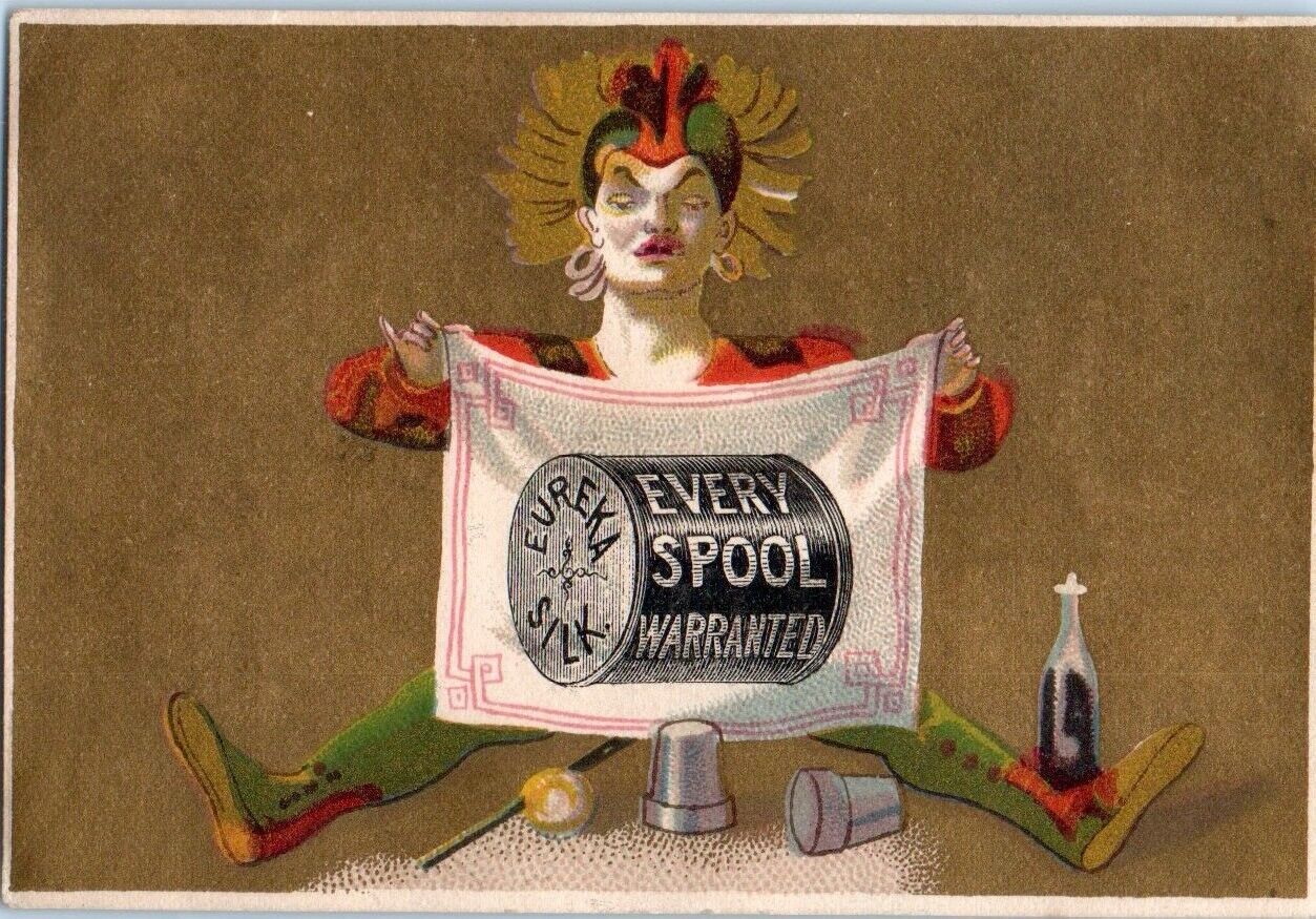 Eureka Spool Silk Mfg Co White Face Oriental Victorian Ad Trade Card