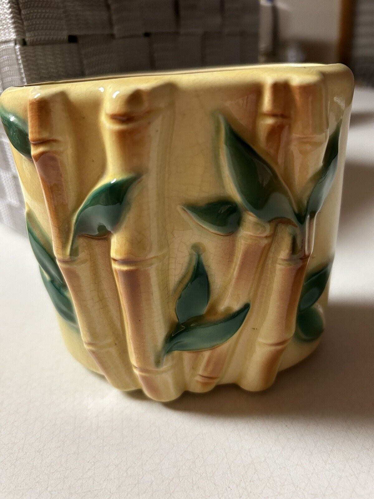Vintage Royal Copley oval ceramic bamboo planter tiki midcentury MCM kitsch EUC