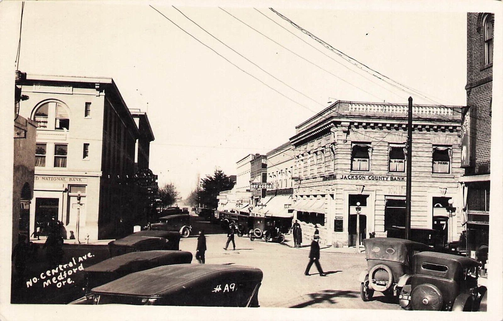RPPC Central Ave Medford Oregon c1920s Jackson County Bank, Dry Goods