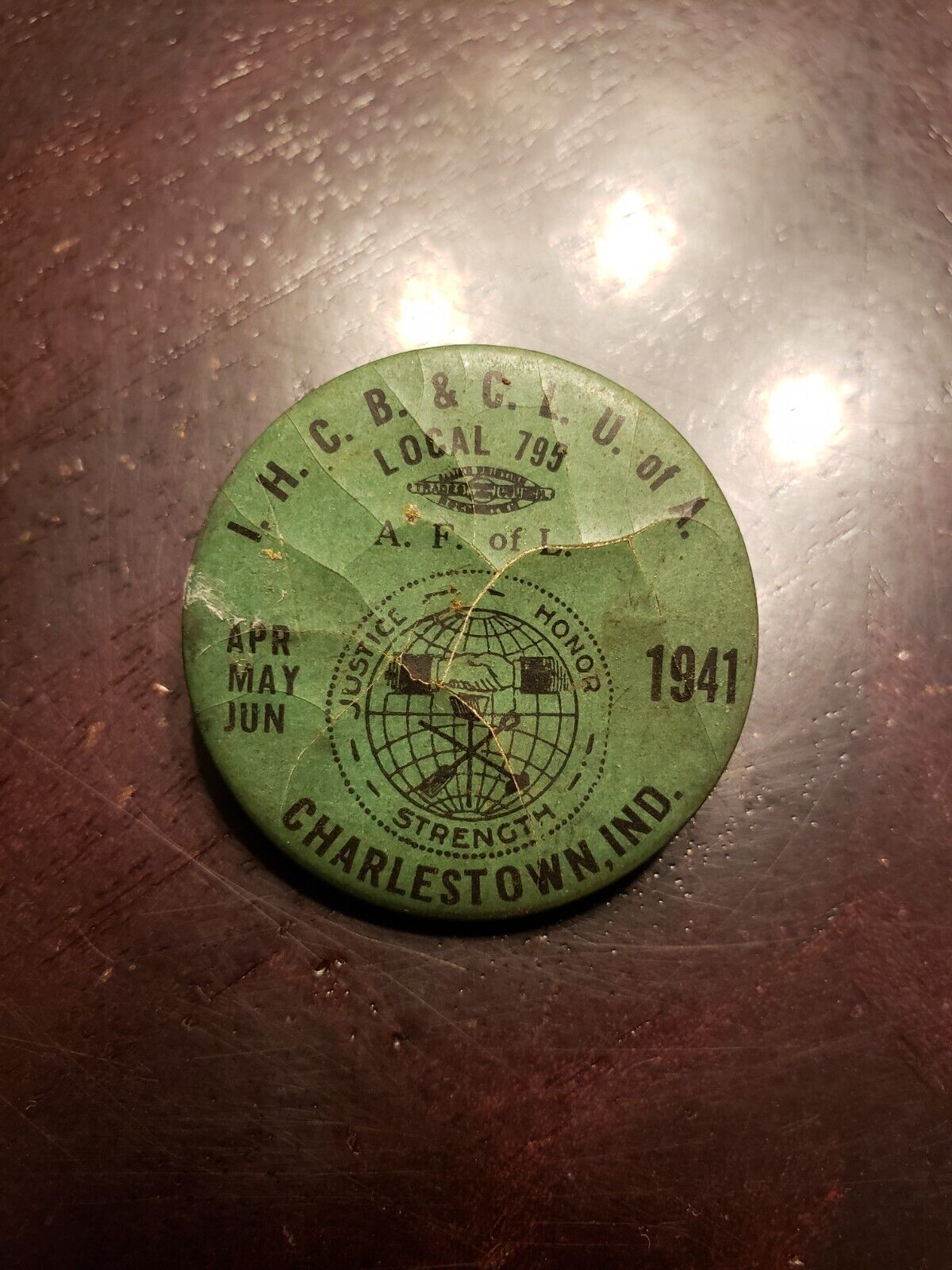 Vintage 1941 Charlestown Indiana Union Button Pin