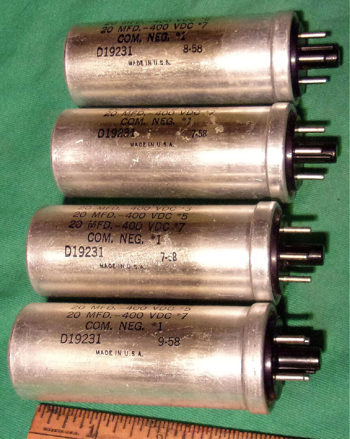 4-Sprague 20/20/20uf 400VDC Can Electrolytic Capacitors OCTAL BASE (1958)
