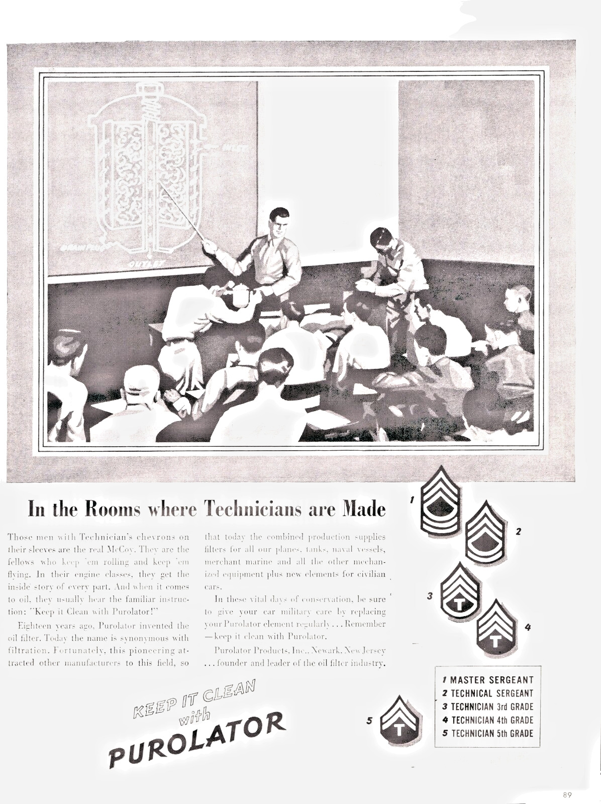 Purolator Products Inc 1943 Vintage Print Ad 5 Sergeants Military Classroom