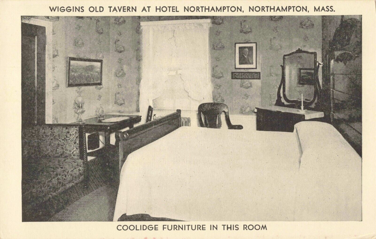 Northampton MA Massachusetts, Wiggins Old Tavern Hotel Coolidge Vintage Postcard