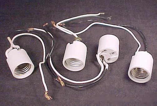 Keyless Porcelain Light Socket 4 Unglazed 1 w/ Hickey and Wire Leads UL Listed