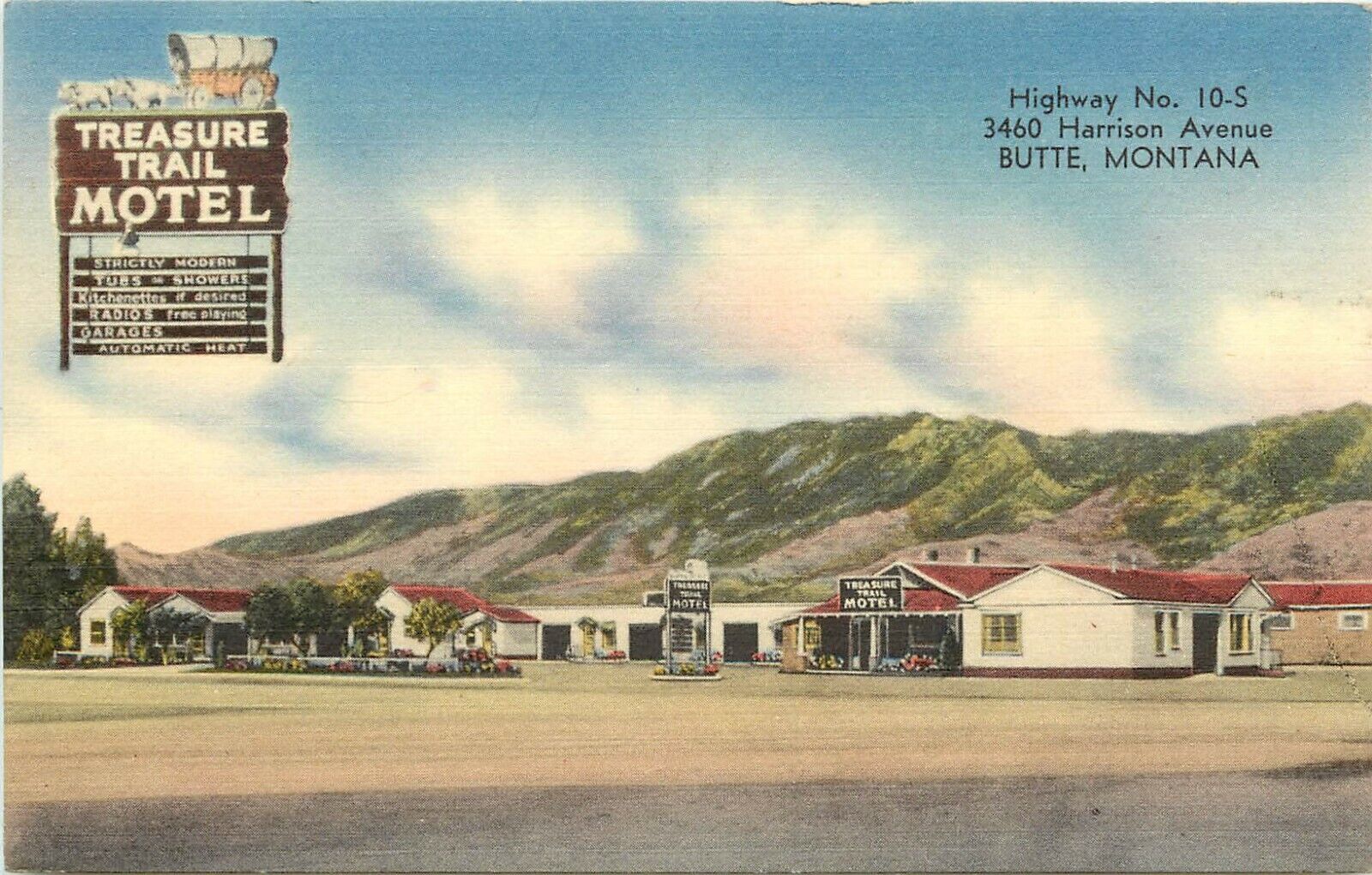 Linen Roadside Postcard; Treasure Trail Motel, Hwy 10-S Butte MT unposted Nice