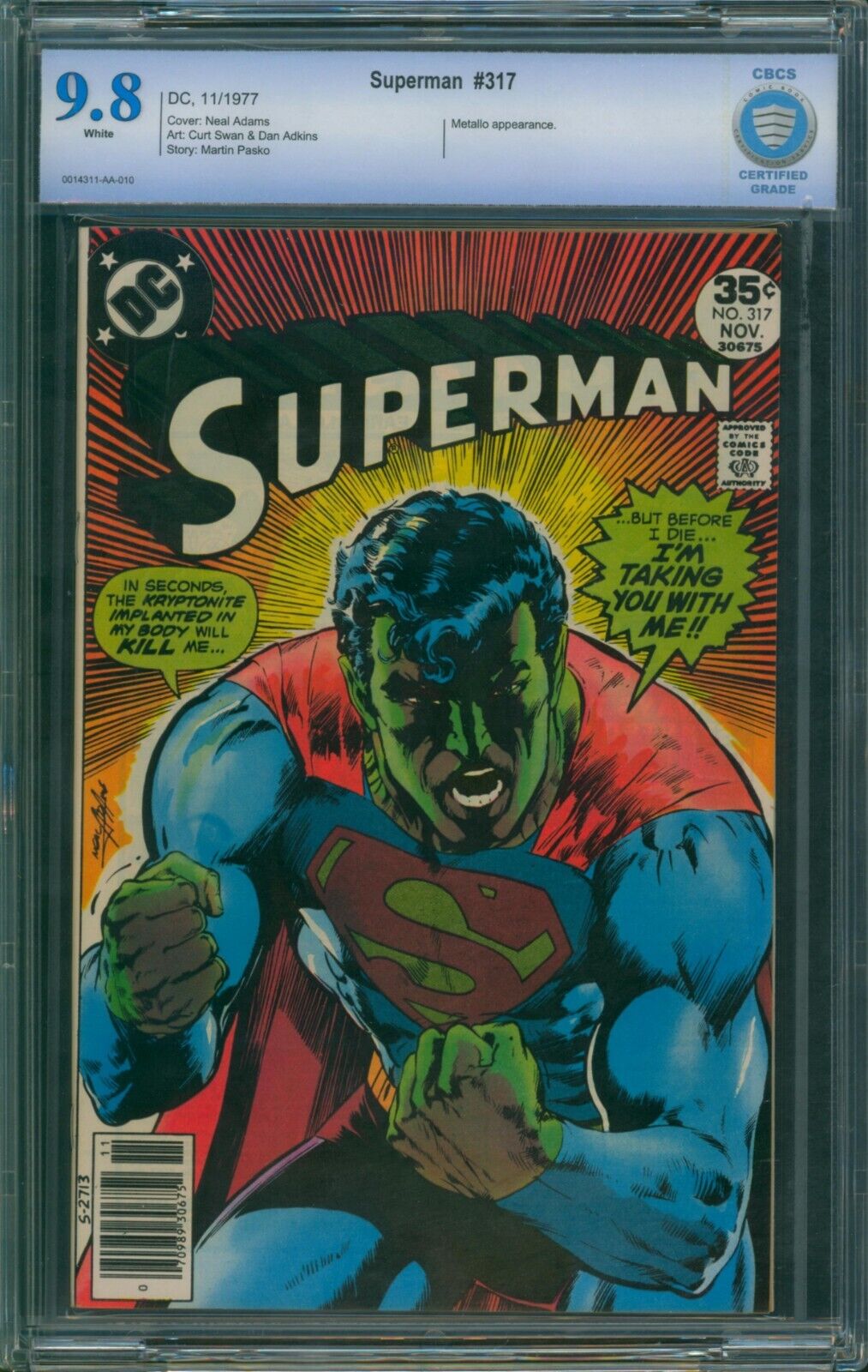 Superman #317 ❄️ CBCS 9.8 White Pages ❄️ Classic Neal Adams Cover DC Comic 1977