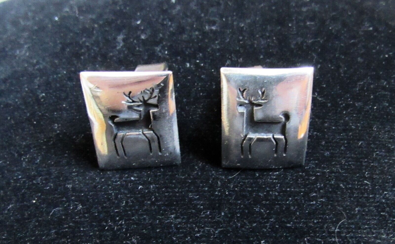 Vintage Sterling Silver Hopi Indian Deer Elk Shadow Design Cufflinks Cuff Links