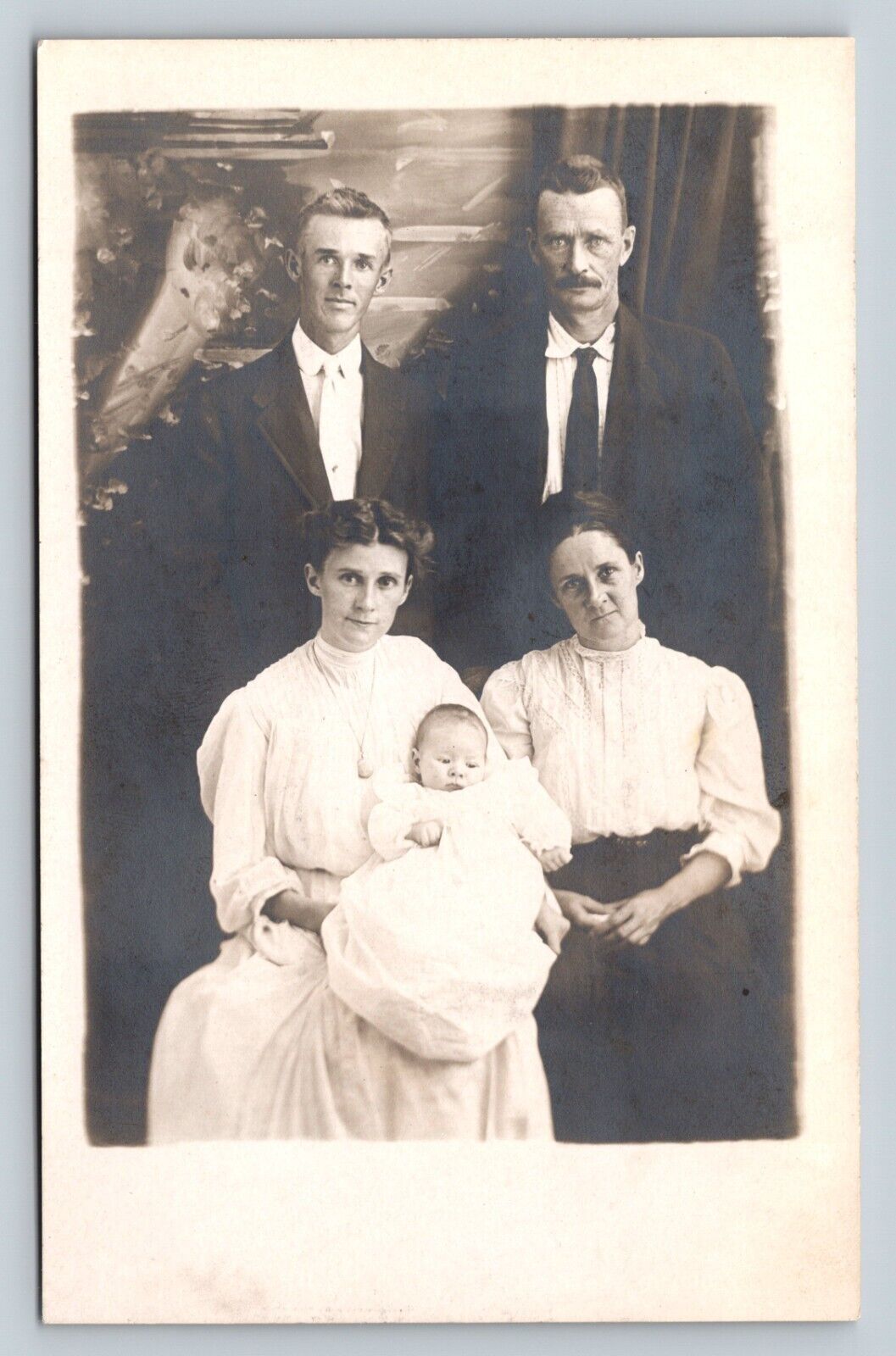 RPPC Family of Five Including Baby AZO 1904-1918 ANTIQUE Postcard 1470