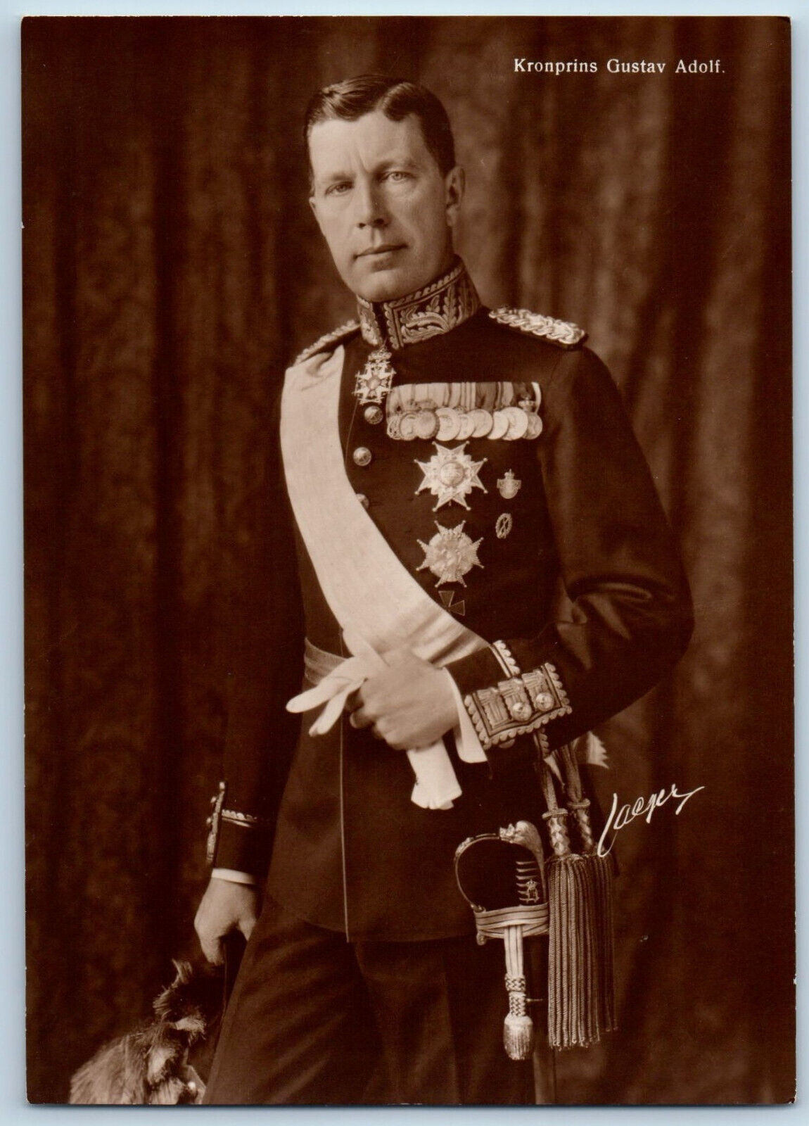 Sweden Postcard Crown Prince Gustav Adolf with Medals c1930's RPPC Photo