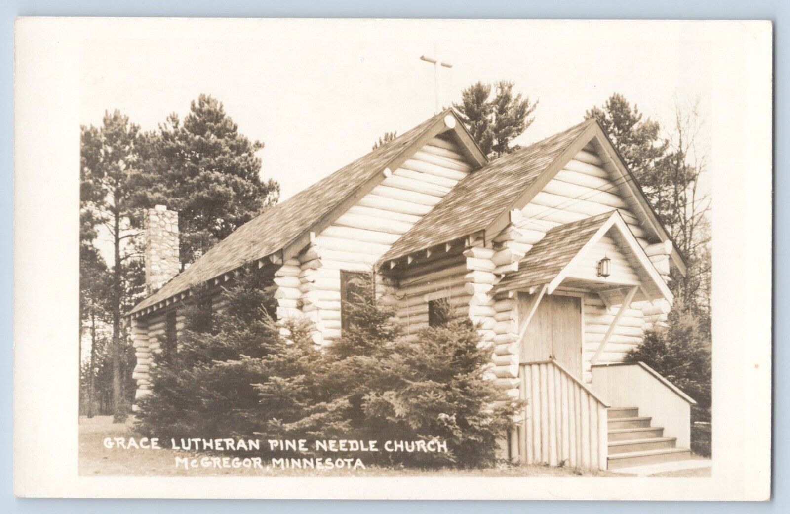 McGregor Minnesota Grace Lutheran Pine Needle Church Real Photo Postcard RPPC