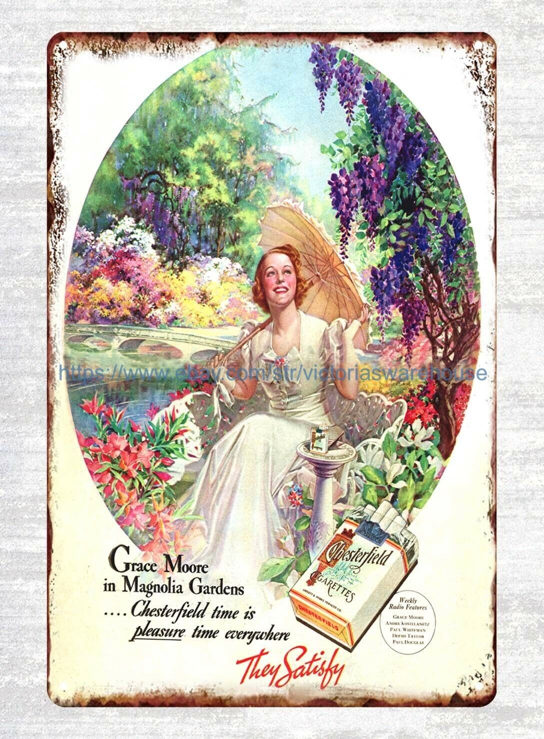 Grace MOORE Opera Film Star Magnolia Gardens  Cigarettes Ad 1938 tin