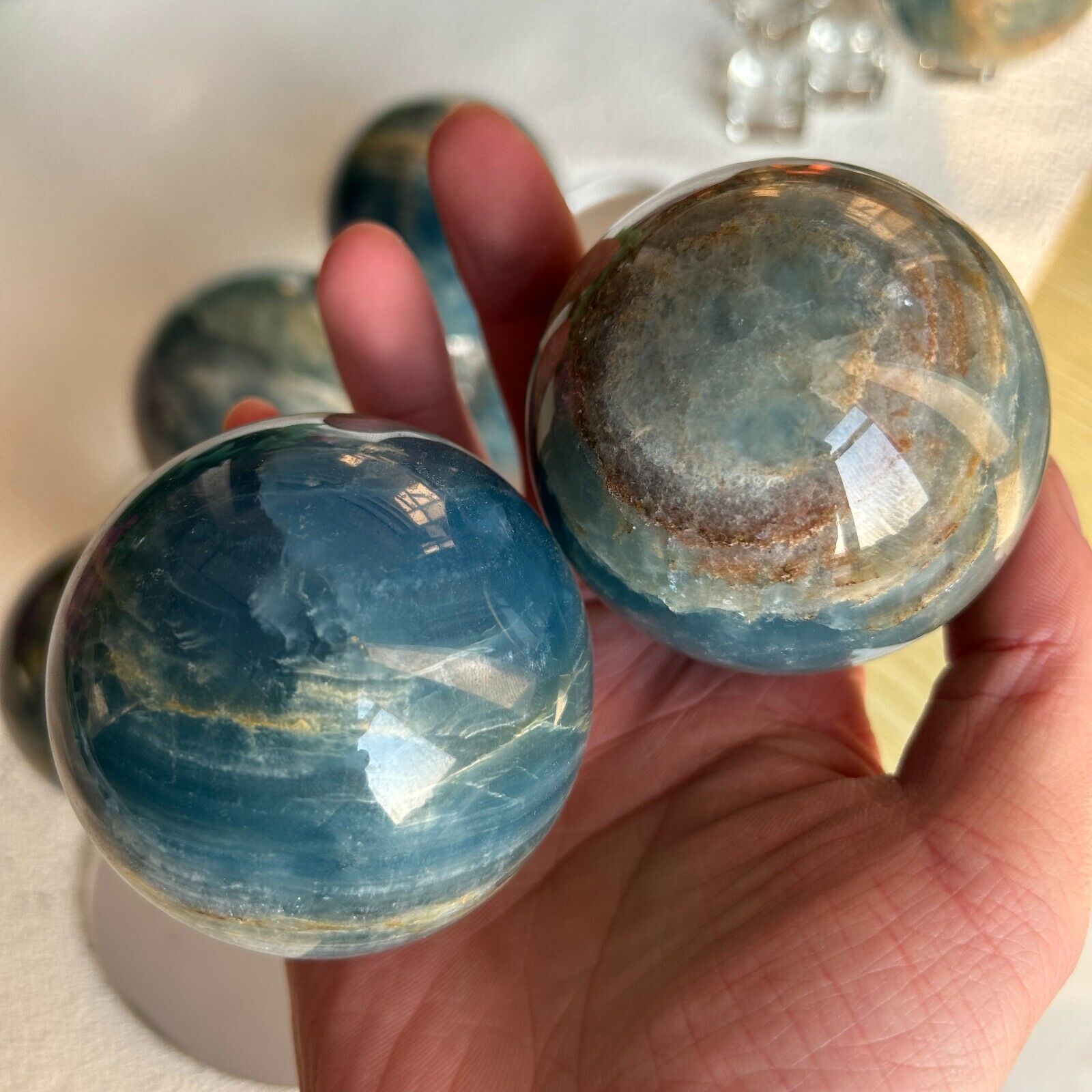 Natural Blue Onyx Calcite Sphere Crystal Healing Ball Collection crystal healing