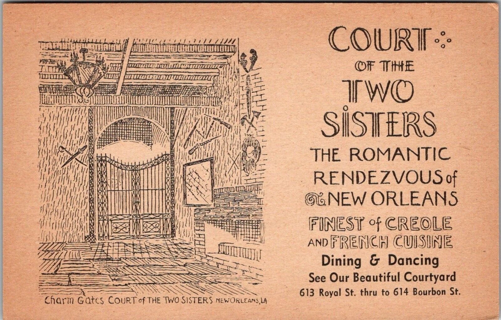 Postcard LA New Orleans Louisiana Court of the Two Sisters Vintage JD15
