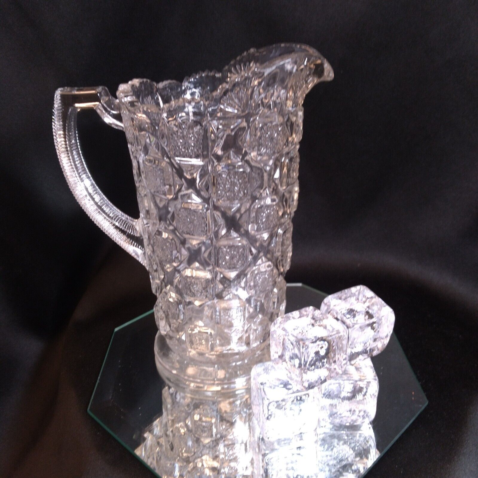 Vintage Westmoreland Old Quilt Pitcher Clear Glass 7.5 Inch 32 Oz c. 1918-1985