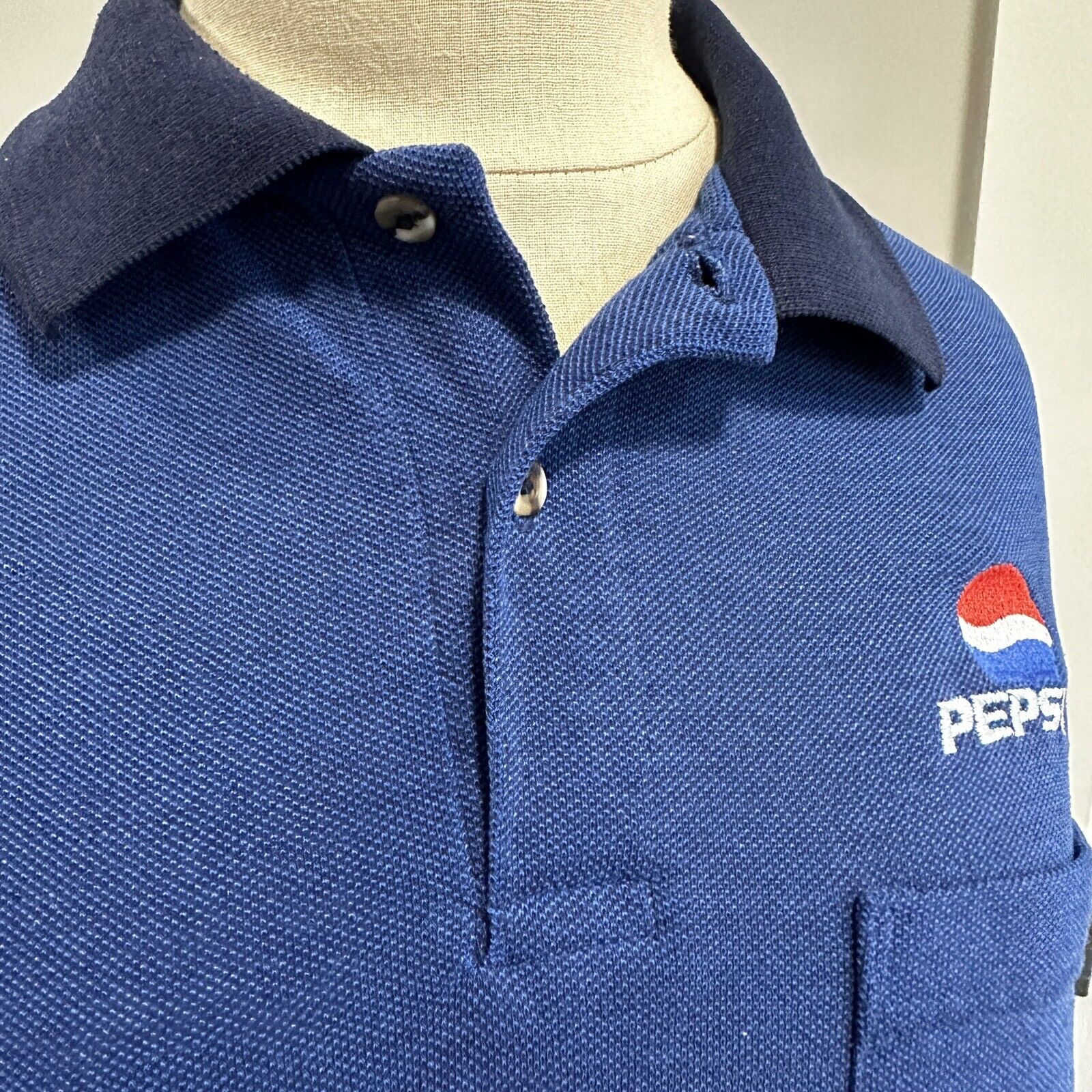 Vintage Pepsi Employee Uniform Men\'s Size M Polo Shirt Made in USA Riverside