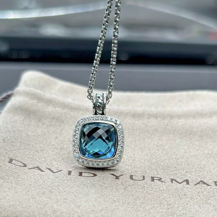 DAVID YURMAN Albion Sterling Silver 11mm Hampton Blue Pave Diamond  Necklace