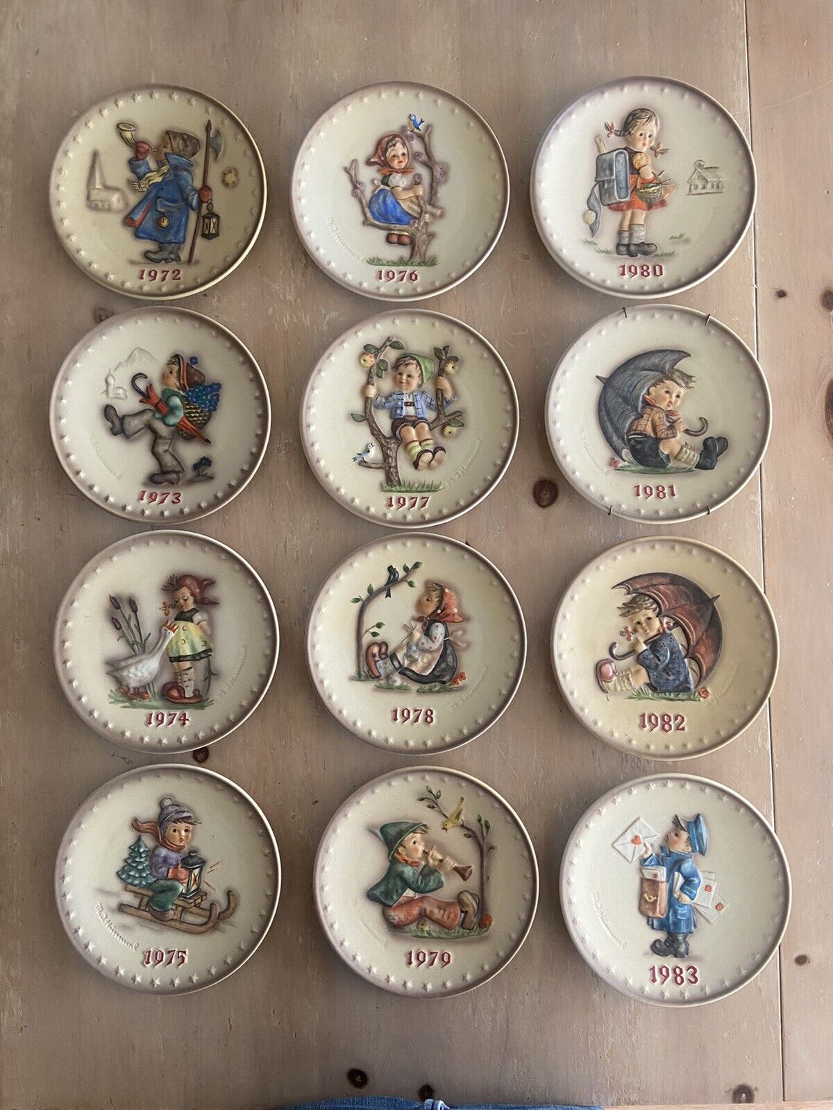 Large Lot Of 12 Vintage M.I. Hummel Annual Collector's Plates 1972 - 1983 No Box