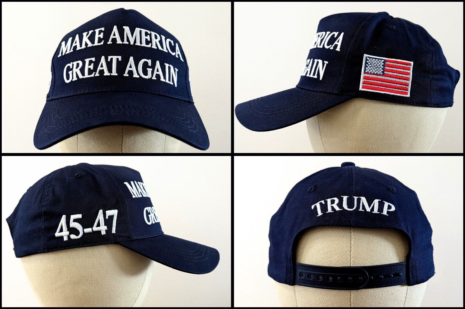 Navy Blue & White Official Trump 45-47 Make America Great Again 2024 MAGA Hat