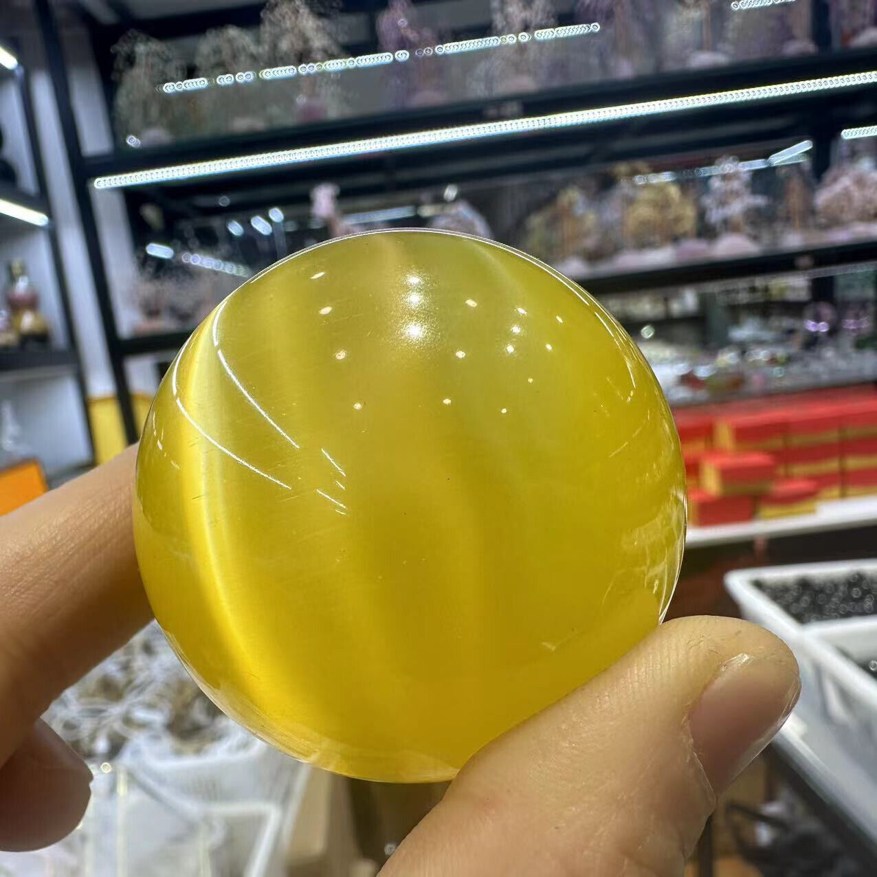 1pc Yellow Cat's eye Stone Sphere Quartz Crystal Reiki Ball Healing Decor 45mm