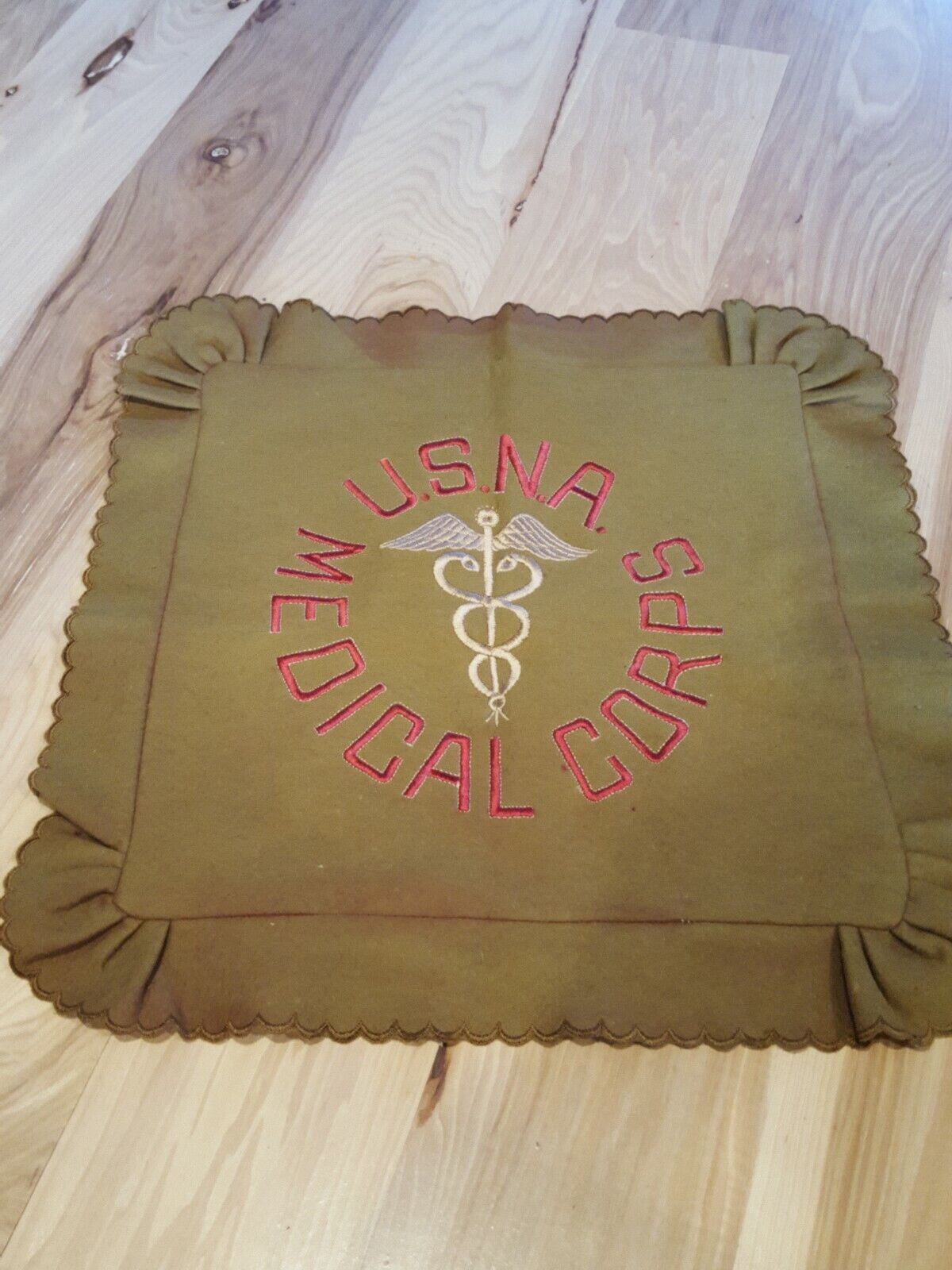 Vintage USNA Medical Corps Wool Pillow Cover WWll 