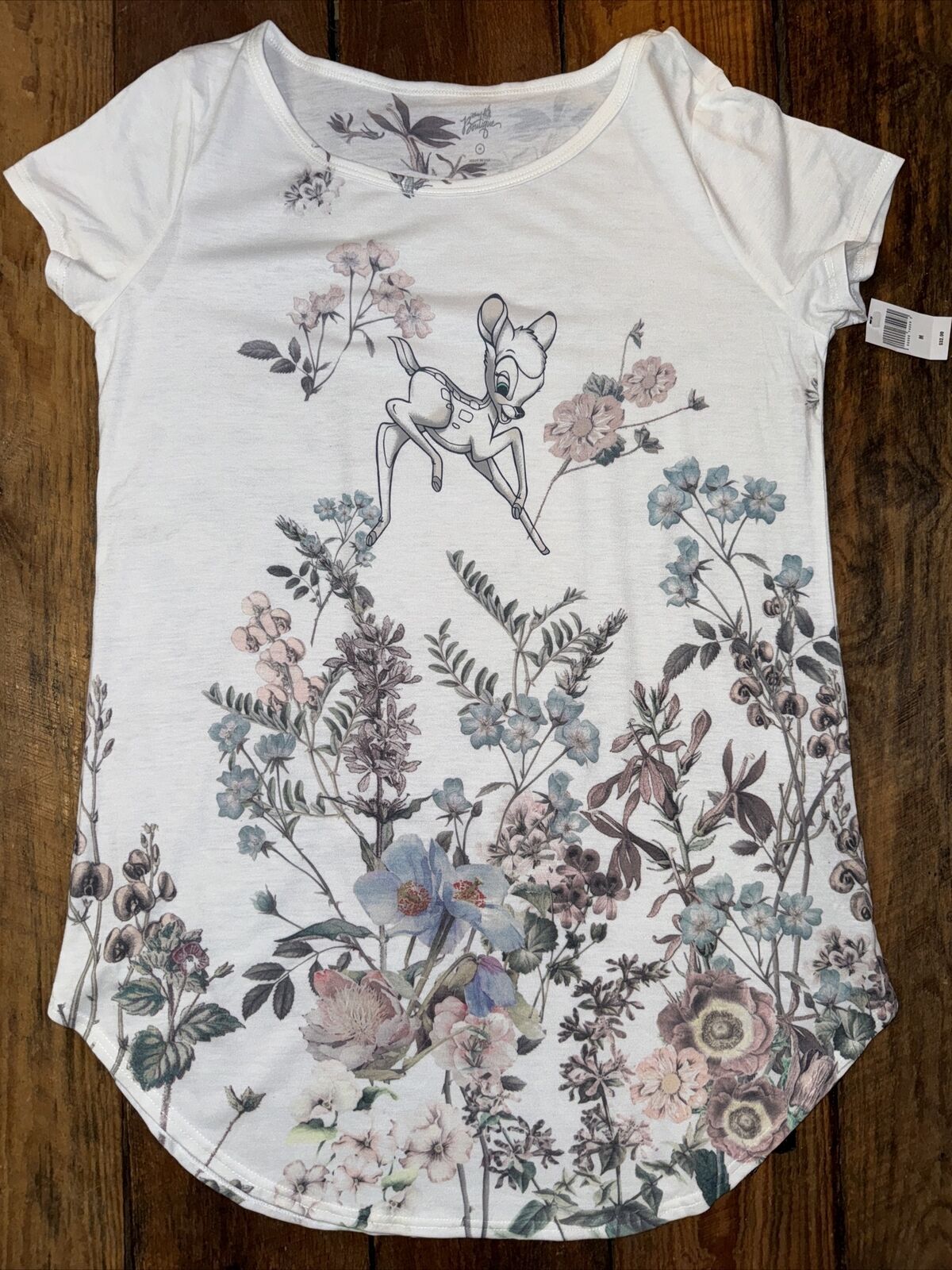 MEDIUM Disney Boutique BAMBI Ladies Tee Shirt SOFT Floral Print Womens Top NWT
