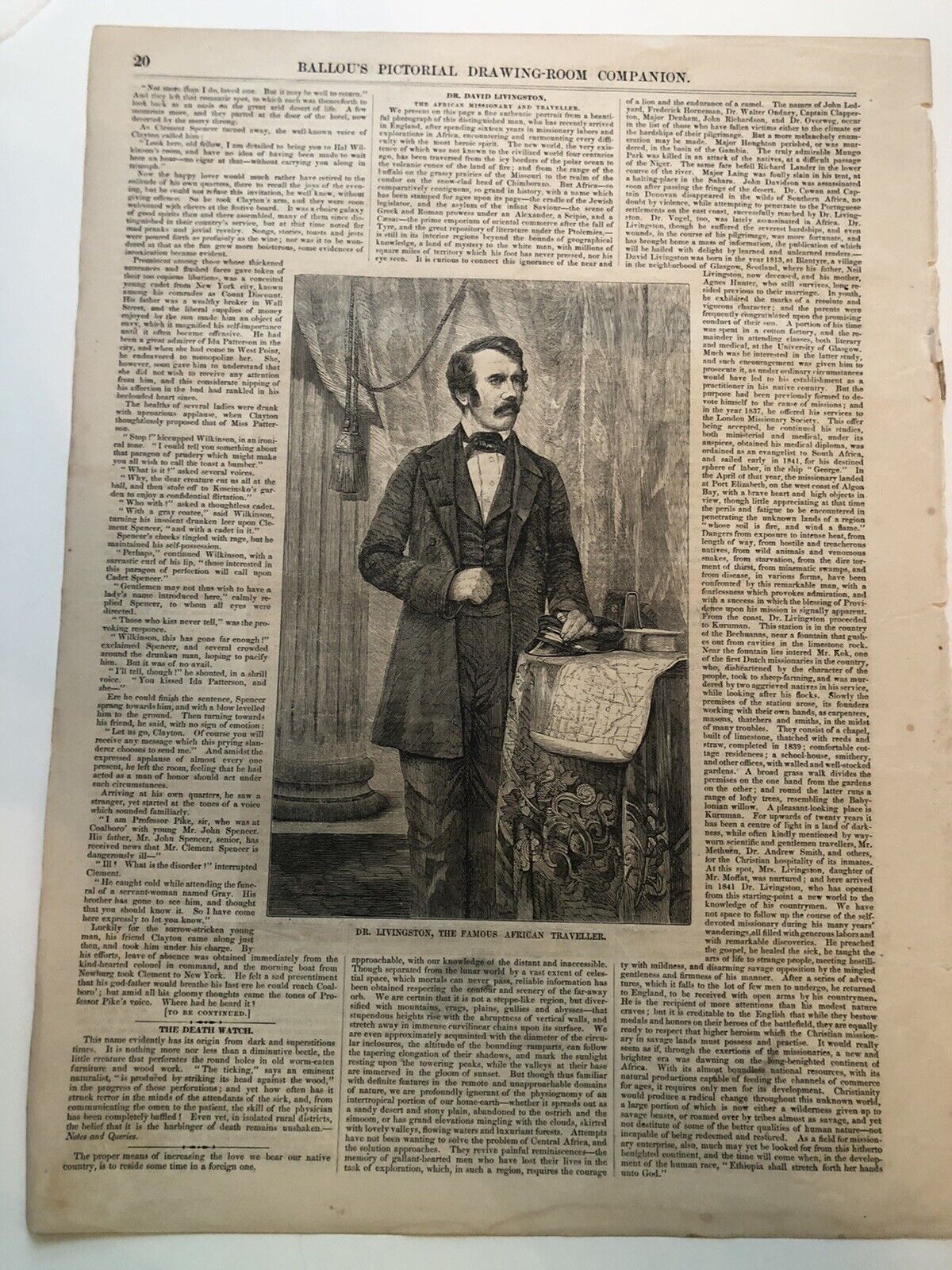 1857 Ballou’s Antique Print African Explorer Dr. Stanley Livingstone #1821