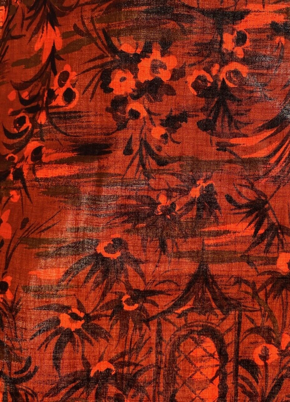 Vintage 60\'s Fabric 3.5yd Tropical Polynesian Hawaiian 35\