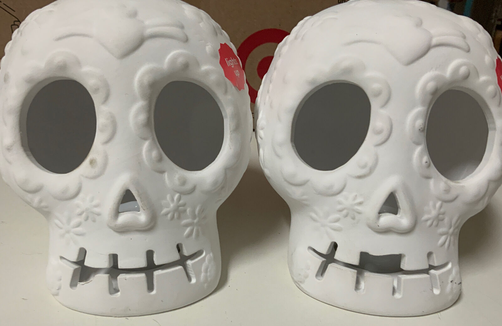 🌼  Target Dia De Los Muertos Ceramic Lighted Skull 5” White👉set Of 2👈🆕READ👇