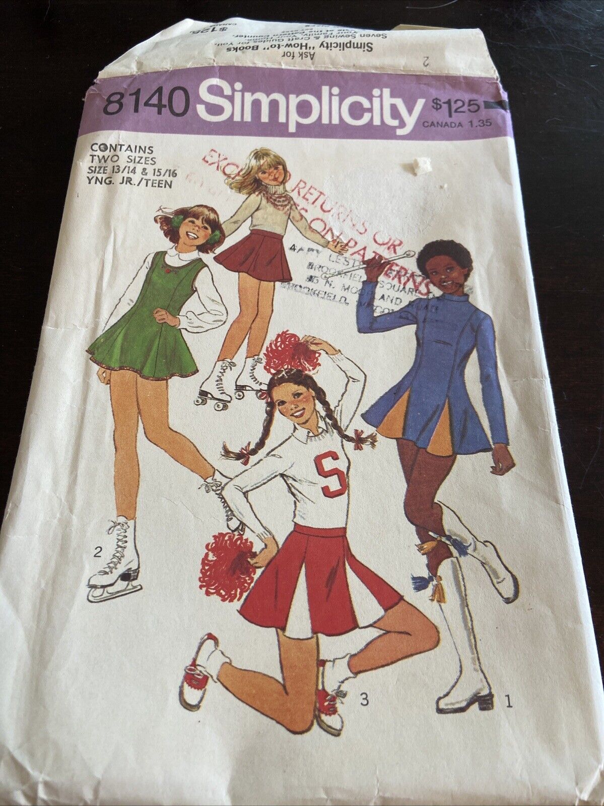Vintage 70s Simplicity 8140 Teen Skating Cheerleading Dress Pattern Size 13 15