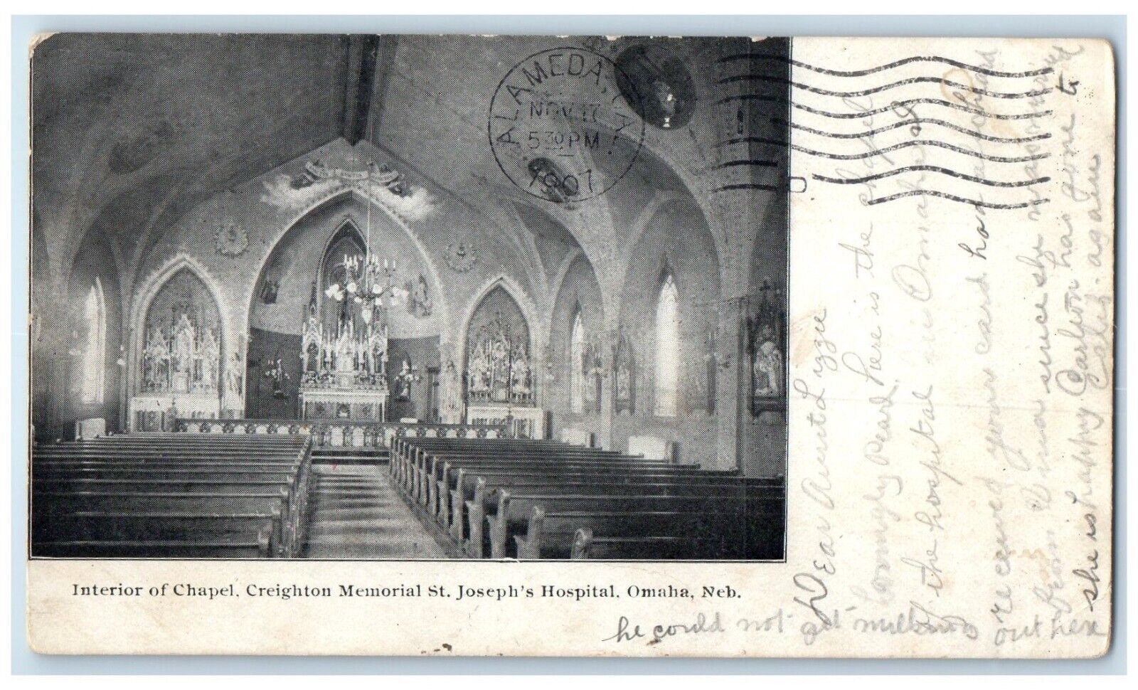1907 Interior Chapel Creighton Memorial St Joseph Hospital Omaha NE Postcard