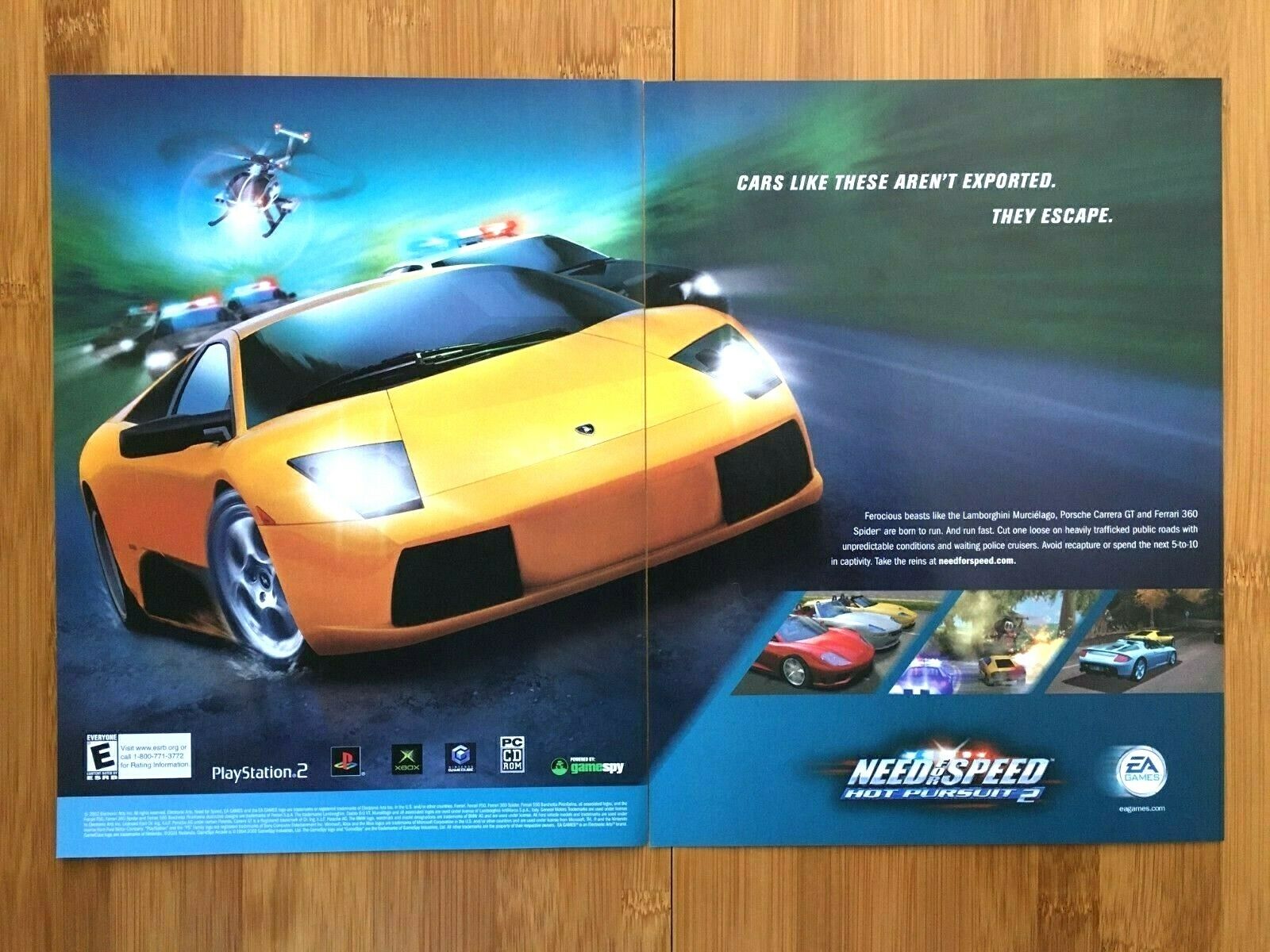 Need for Speed Hot Pursuit 2 PS2 2002 Print Ad/Poster Lamborghini Murcielago Art