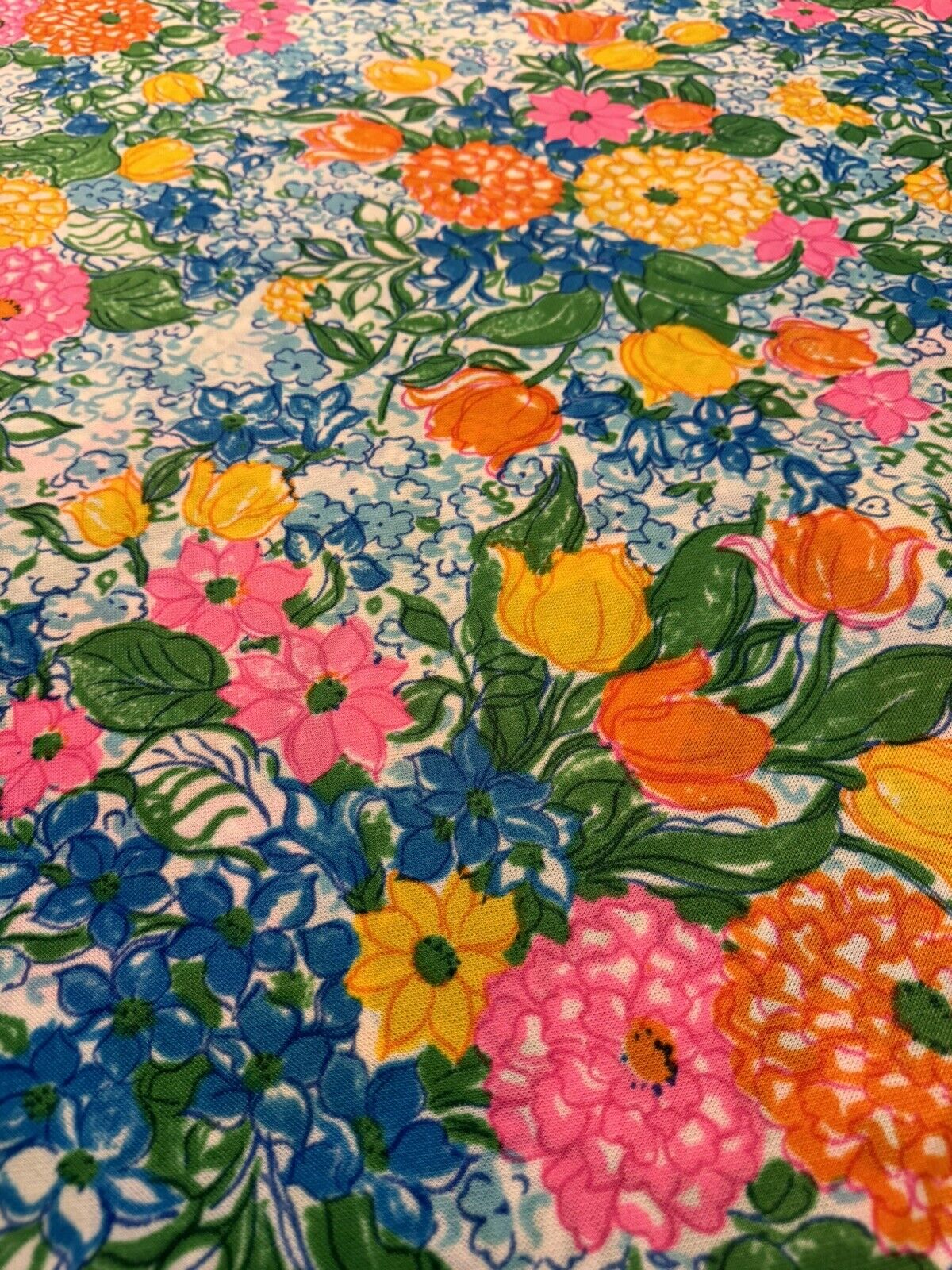 Vintage Bold Bright Floral 60s 70s Fabric Mod Vibrant 60 X 68” Pop Garden