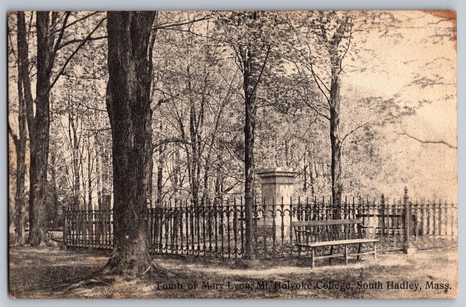 South Hadley, Massachusetts - Tomb of Mary Lyon, Mt. Holyoke - Vintage Postcard