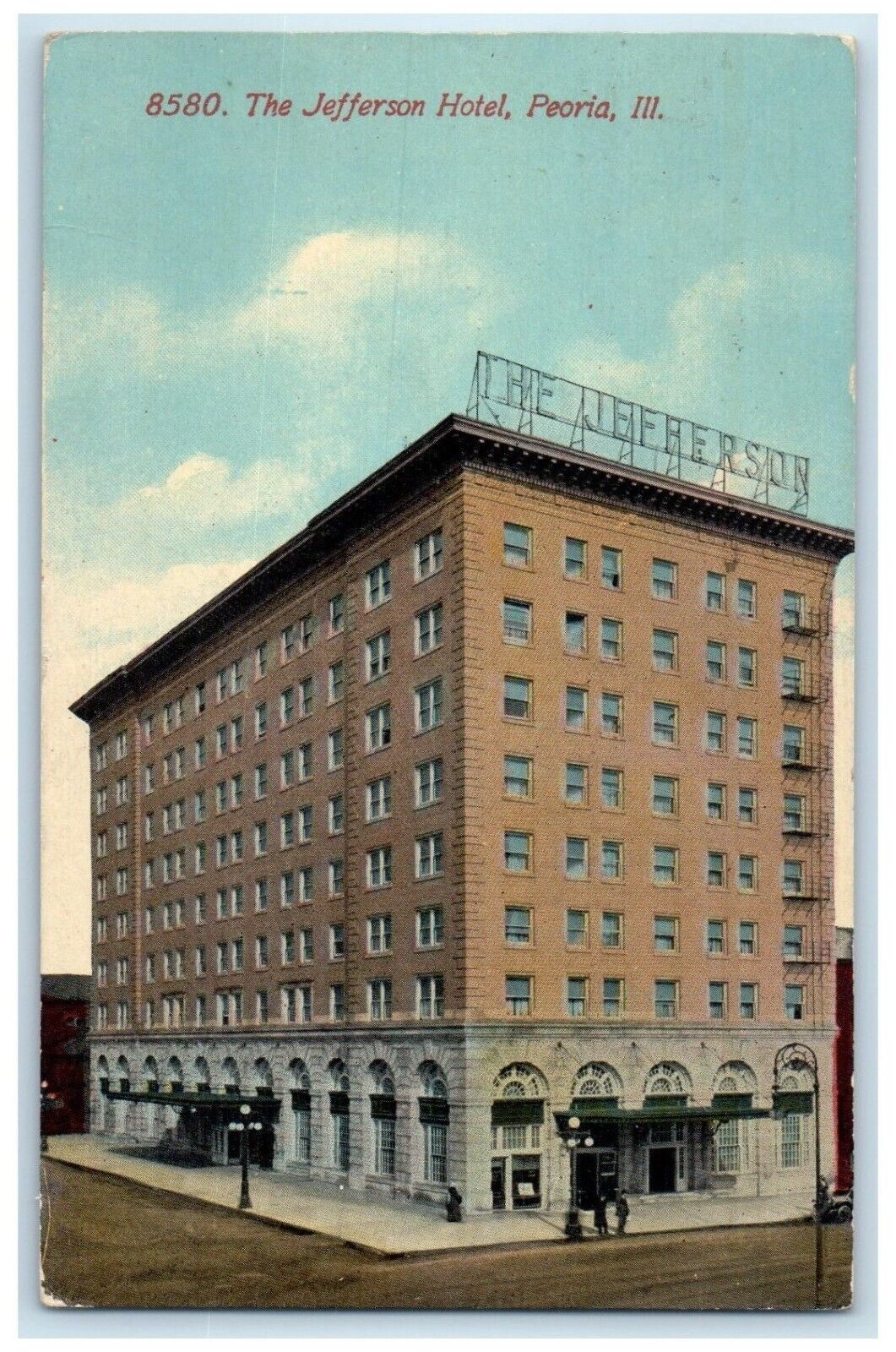 1914 Jefferson Hotel Exterior Building Peoria Illinois Vintage Antique Postcard