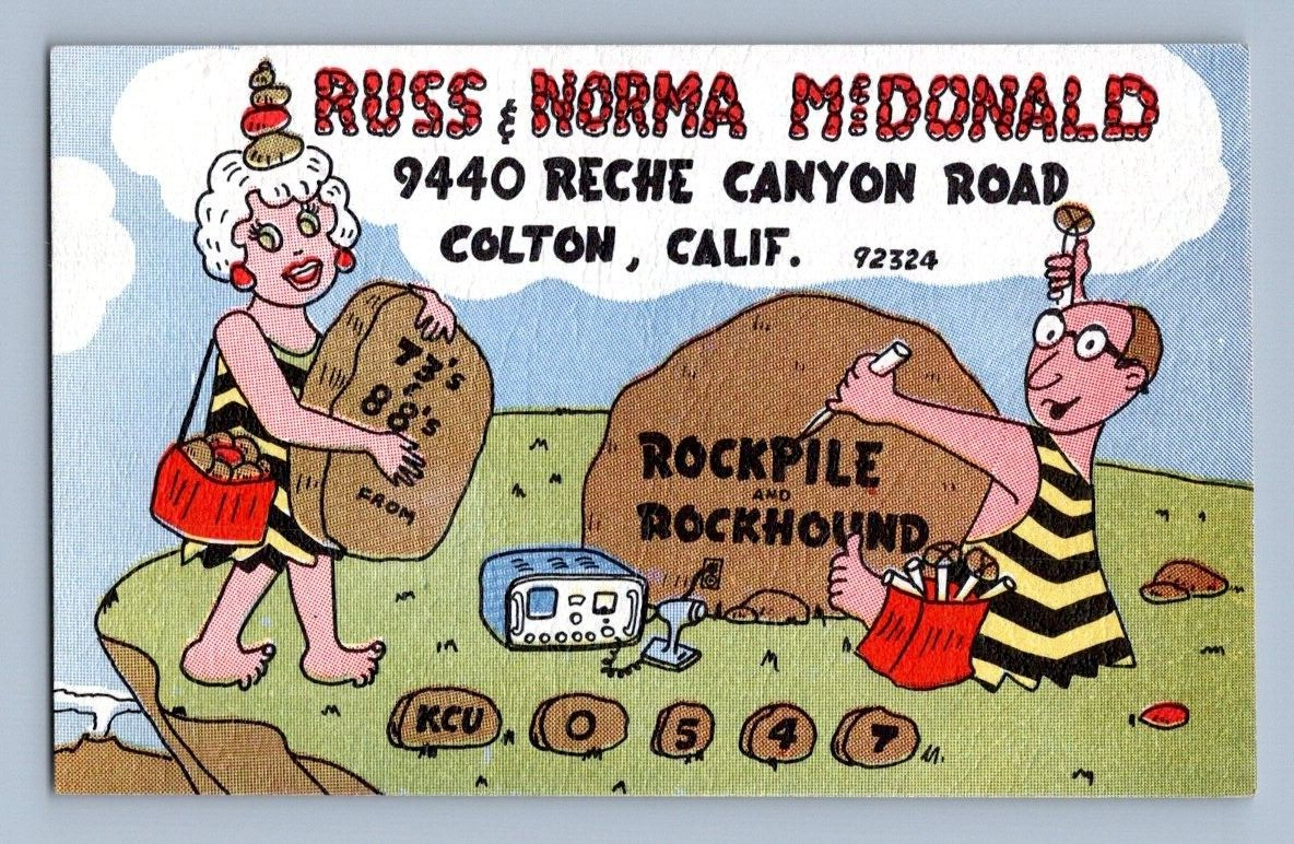 1960\'S. QSL. COLTON, CALIF. ROCKPILE & ROCKHOUND. POSTCARD XZ25