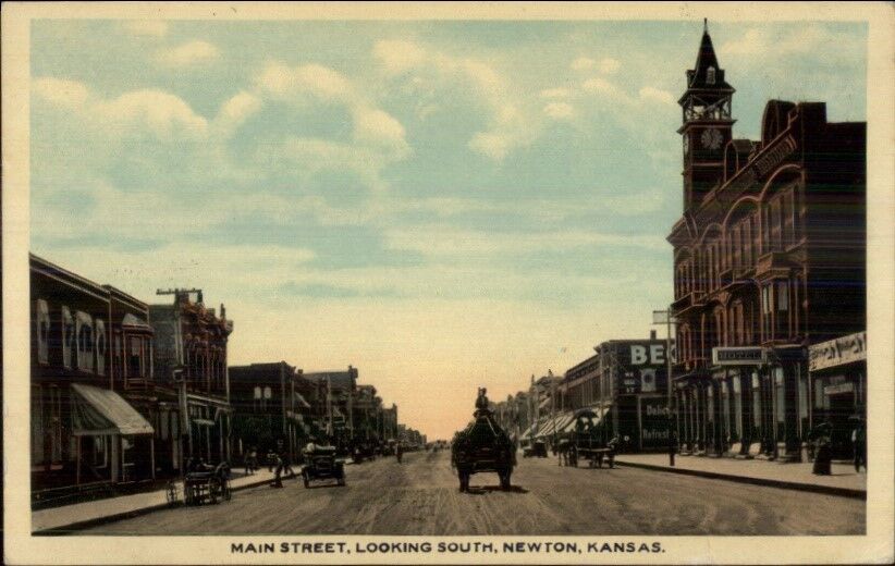 Newton KS Main Street c1915 Postcard
